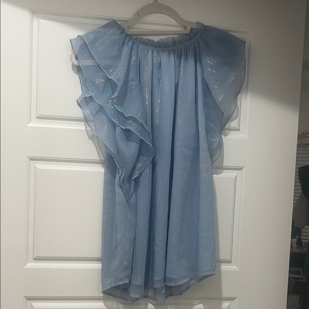 NWT Loft Light Blue Flutter Sleeve/Ruffled Top